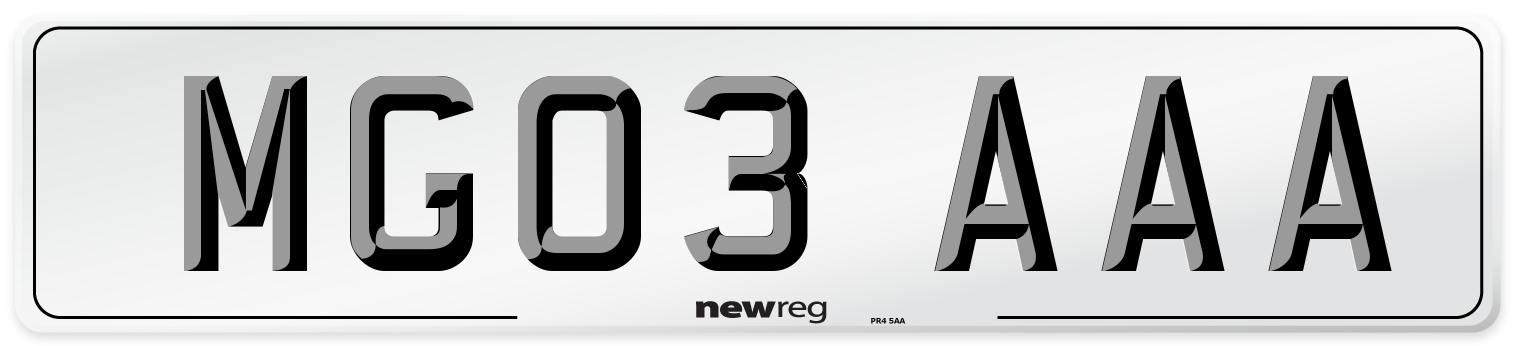 MG03 AAA Number Plate from New Reg